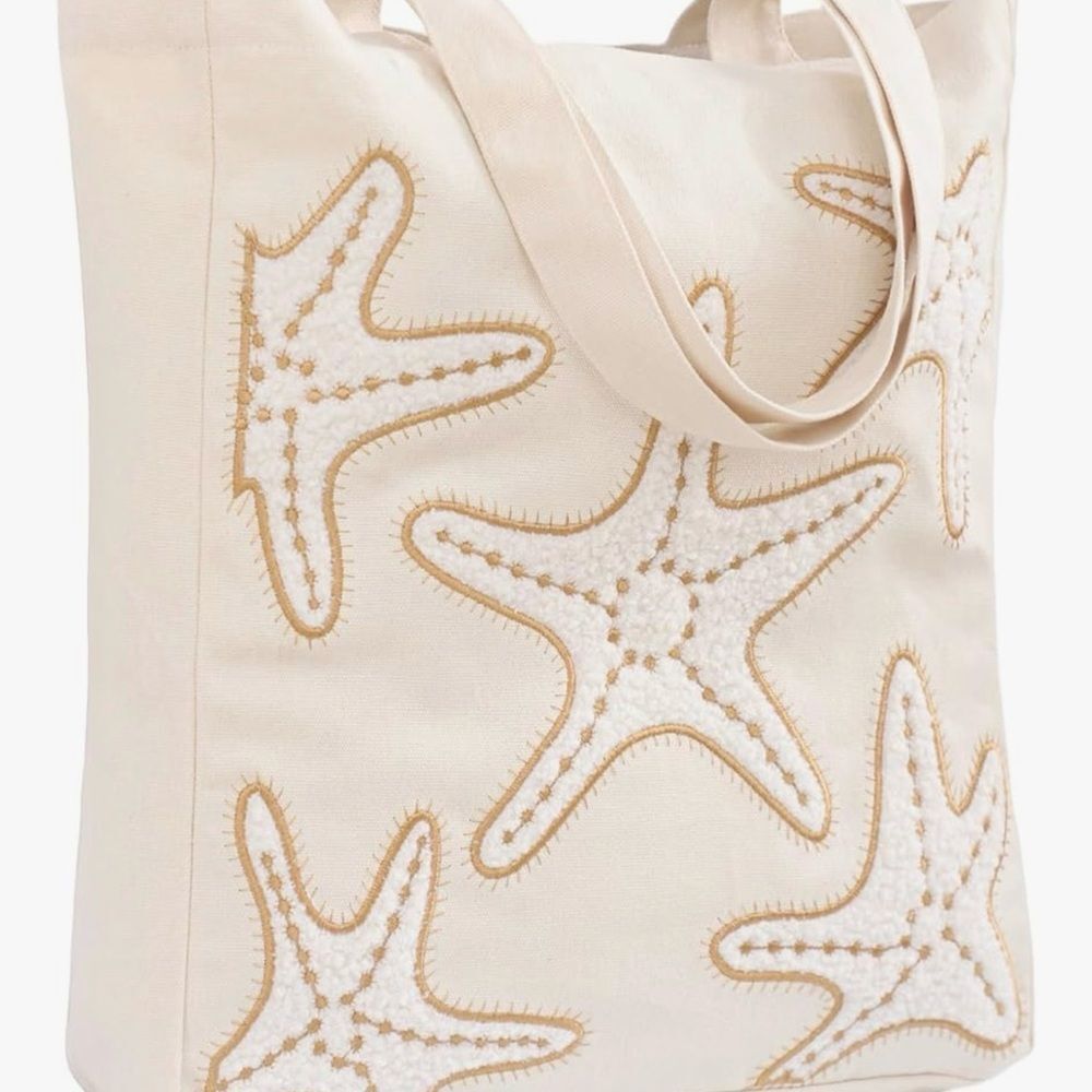 NEW Starfish Ocean-Themed Embroidery Tote Bag